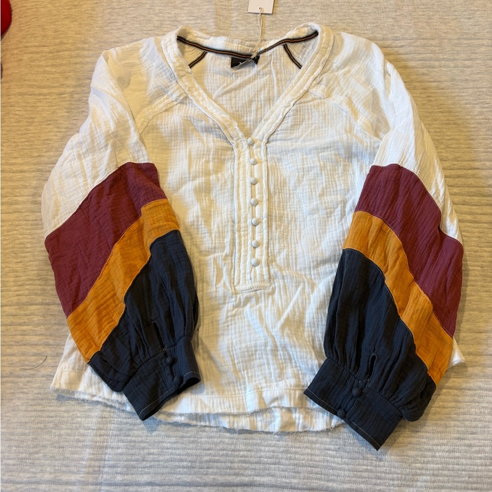 Vici Multicolor V-Neck Buttoned Blouse